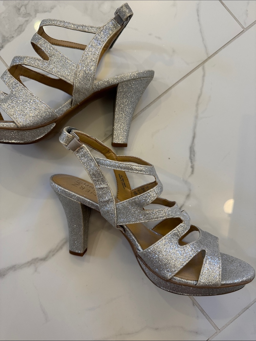 Naturalizer Silver Glitter Multi-Strap Block Heel Sandals - Picture 3 of 5